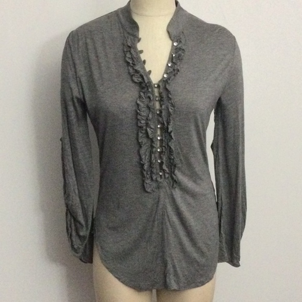 NWT Young Fabulous & Broke Ruffled Peek A Boo Top Size Medium Gray
